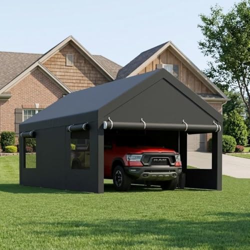 12x20 FT Heavy-Duty Design Carport,Portable Garage Canopy,Carport Canopy with Side-Opening Removable...