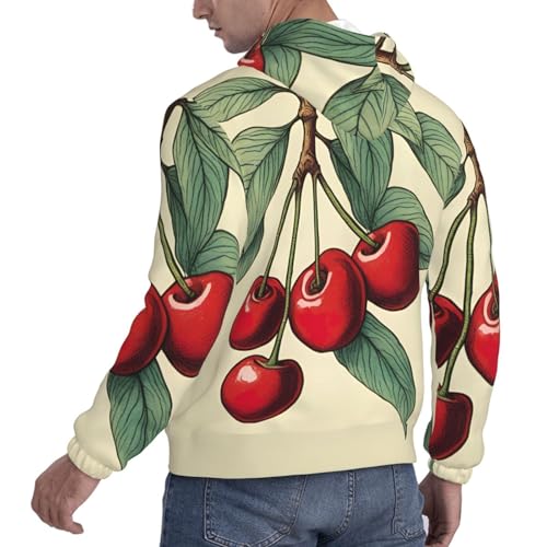 Lovely Sweet Red Cherry Men'S Casual Sweatshirt Hoodie, Long Sleeve Hooded Pullover With Pocket And Drawstring4