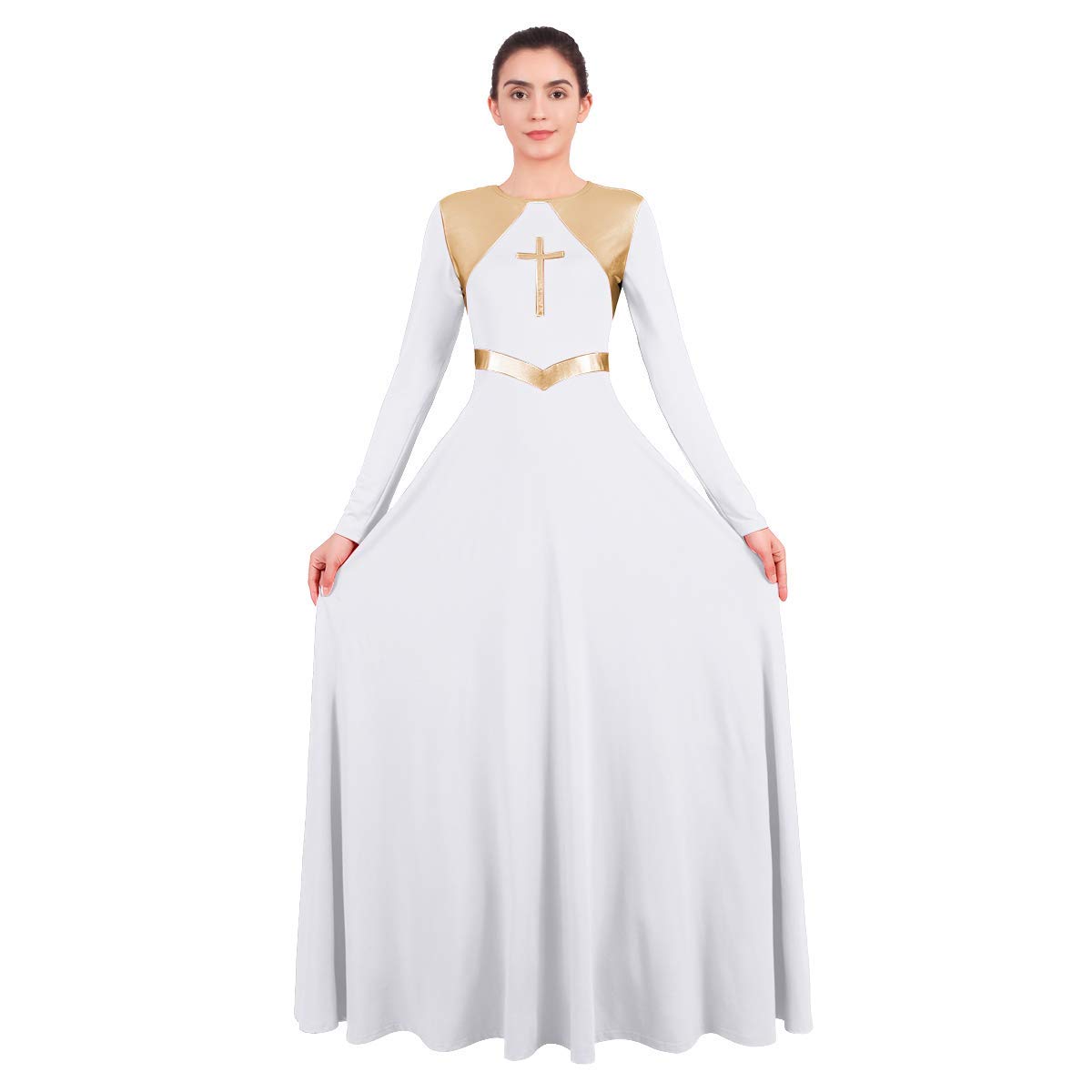 FYMNSI Femme Robe de Danse Liturgique Couleur Unie Élégante Longues Manche Plissé Lyrique Maxi Robes Culte Église Causal Liturgical Dance Dress Ballet Fête Déguisement Vêtements