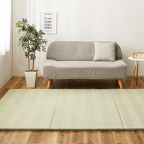 萩原 ファブリック 置き畳 ユニット畳 ボーナ グリーン 同色6枚組 約82×82×2.5cm 布製 ヘリンボーン柄 縁なし 滑り止め カットOK