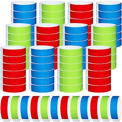 1200 Pcs Plastic Paper Wristbands for Events Neon Color Wrist Bands Concert Identification Wristbands Paper Bracelets Wristbands Party Hand Bands (Red, Fluorescent Green, Blue)
