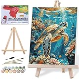 Lovepefe Sea Turtle Paint by Numbers Kit for Adults with Framed Oil Painting Kit Beginner Turtle DIY Painting Kits for Adults Paint by Number On Canvas for Gift Home Wall Decor 12x16 Inch