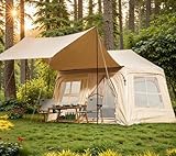 YOLENY 3-4 Person Inflatable Tents for Camping with Dual-Side Weatherproof Canopy with Hand Pump, Glamping Tent, Easy Setup, Waterproof Windproof