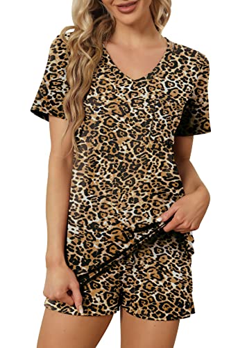 Image of RUBZOOF Women's Short Sleeve Pajama Sets with Pockets Casual V Neck 2 Piece Lounge Sets S-3XL