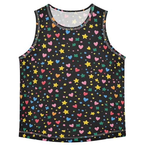 Boys Tank Top Shirts Yellow Green Stars Colored Hearts Sleeveless T-Shirts Crew Neck for Kids Clothing Children