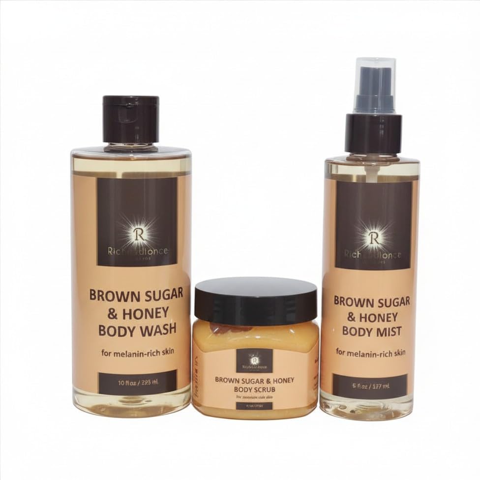 Rich Radiance Brown Sugar & Honey Body Wash, Scrub, and Mist Set, 3 Piece