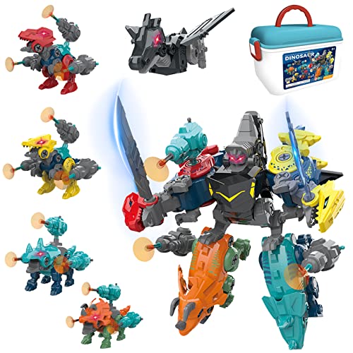 Dinosaurier Spielzeug Dino Geschenk Jungs Kind Dino Kinder Geschenke ab 3 4 5 6 7 Jahren Geschenke für Kinder Jungen und Mädchen DIY Gebäude Spielzeug 5 in1 Dinosaurier Spielzeug Cover