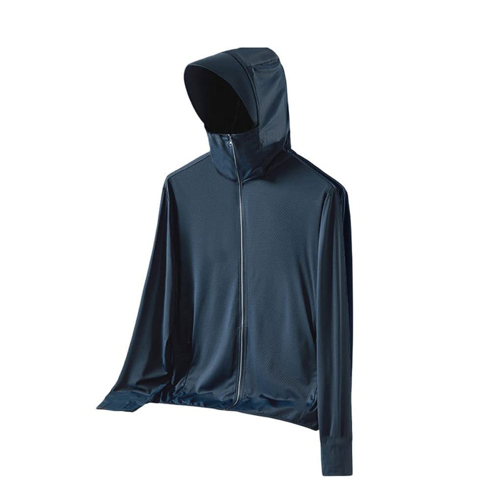EXNOXLightweight Sun Protection Clothing For Men And Women, UPF 50+ Long Sleeve Sun Protection Hoodie Shirt With Pockets, Long Sleeve Ice Silk Hoodie Shirts (Dark Blue,M)
