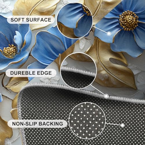 Tapete Floral azul y dorado 6x9 ft rectangular miniatura 6