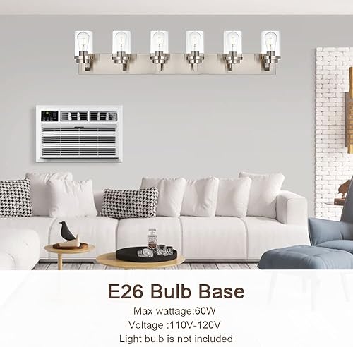 Miniatura 3 de MELUCEE Luces de baño de 6 luces sobre espejo en níquel cepillado, moderno accesorio de iluminación industrial de pared para baño, cocina, tocador,