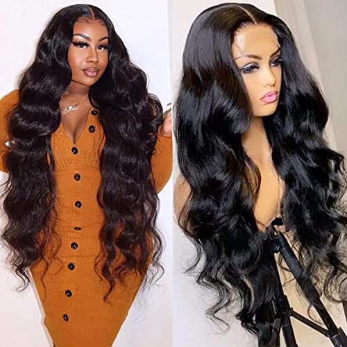 HD Transparent 4x4 Long Body Wave Lace Front Wigs Human Hair 180 Density Pre Plucked with Baby Hair Glueless 4x4 Lace Closure Wigs Human Hair for Black Women Natural Color 26inch