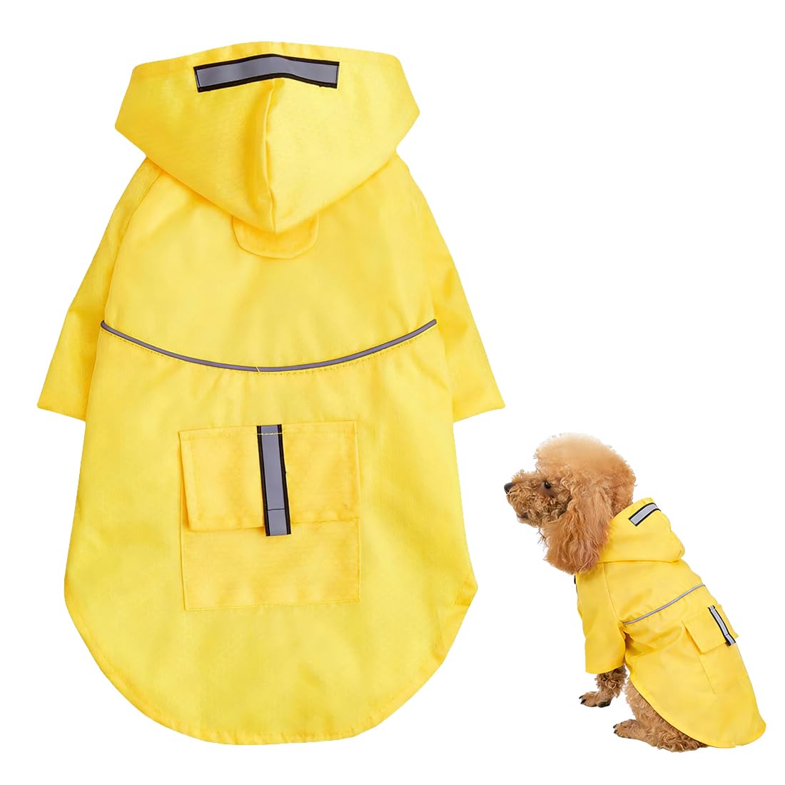 Manteau de Pluie pour ChienAvec un Chapeau,Vent,Avec des Bandes Réfléchissantes,Pour Chiens Moyens à Grands,Accessoires d’extérieur pour Animaux de Compagnie(L,Jaune)