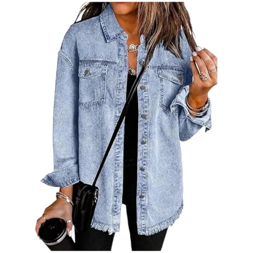 Manteau femme mom jeans loose bleu008 à empiècements en denim
