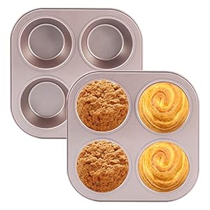 2PCS Cupcake Mold – Muffin Pan, Non-stick Baking Molds for Oven, Carbon Steel Mini Pie Tray, Bakeware Pans, Healthy & Dishwasher Safe (Silver Gold)