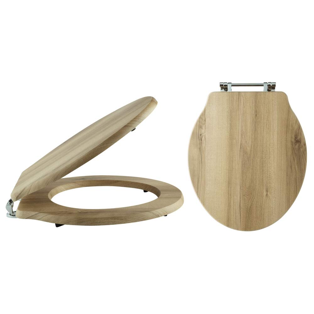 Milano Brown Legend Natural Walnut Effect Toilet Wc Seat Chrome Hinges - 370Mm X 410Mm