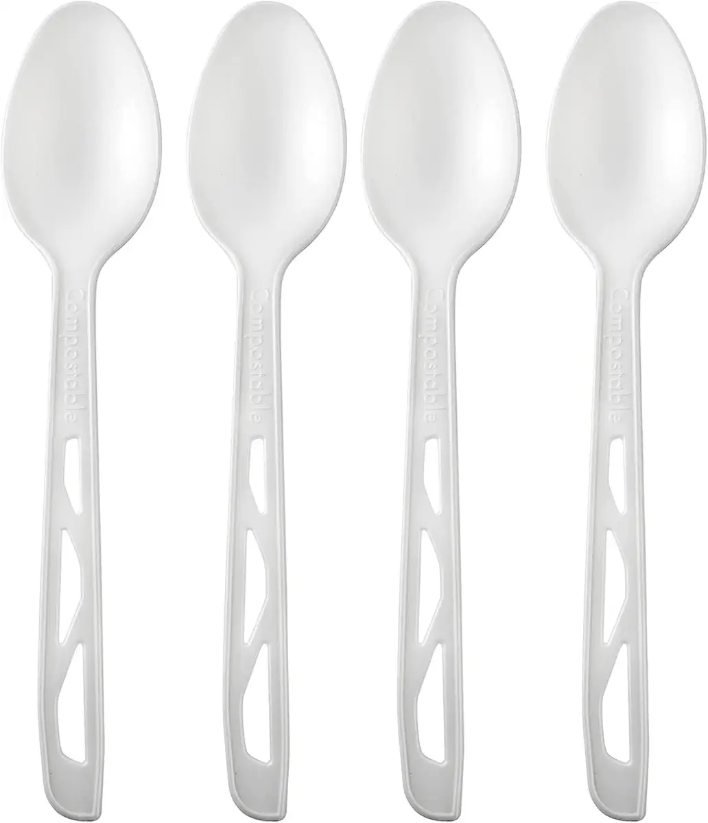 Compostable Heavyweight cutlery - 100 pack of Biodegradable Plastic Disposable Teaspoons- Heavy Duty Compostable Forks, Knives, and Teaspoons made from Eco friendly Bio-based CPLA