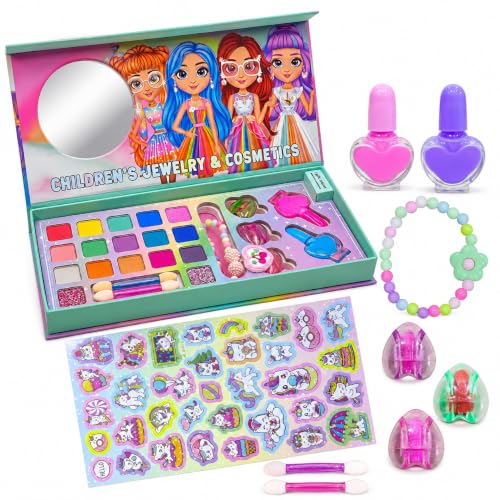 Image of PLUSPOINT Kids Makeup Kit for Girl, Washable Makeup Set for Girls, Real Makeup for Kids, Girl Toys Princess Children Play Makeup Kit with Lights and Accessories Gifts for Girls Age 4+Year Old Kids
