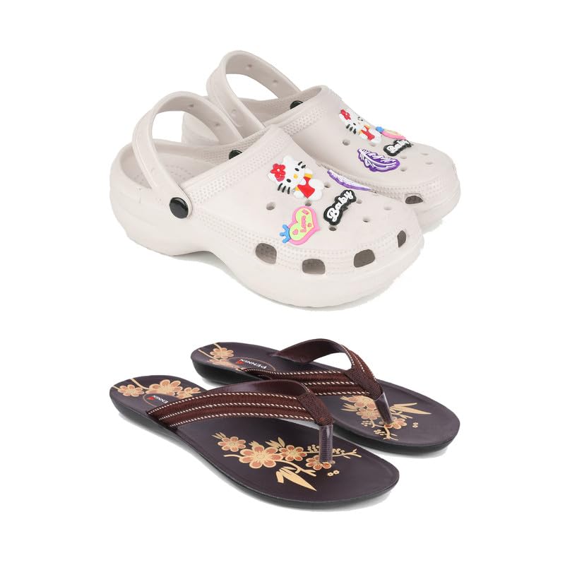 Premium Comfortable Regular Wear Clogs for Women with Stylish Flats Fashion Slippers for Women's & Girls Combo-O10-O21-5 Brown-Combo(G)-O10-O21-5 -P-image-24