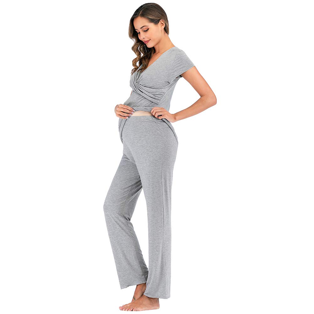 rismart Conjunto de Pijama de Maternidad Camisetas de Manga Corta y Pantalones Largos Premamá Lactancia Camison