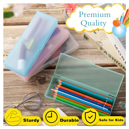 Image of Fainne 24 Plastic Pencil Case Bulk Hard Pencil Boxes with Snap Lid Crayon Maker Pen Organizer Stackable Craft Storage Boxes for School Supplies(Single Layer,Multicolor,7.68 x 2.6 x 1.18 Inch)