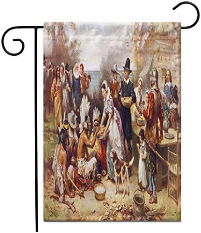 Home Decor 12"x18" Garden Flag The First Thanksgiving 1621 Pilgri...