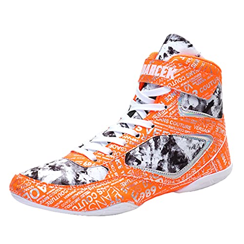 Hommes Femmes Chaussures De Boxe Chaussures Légères Anti Skid Fitness Sneakers Tampon Respirant pour La Lutte De Gym,Orange,40 EU Cover