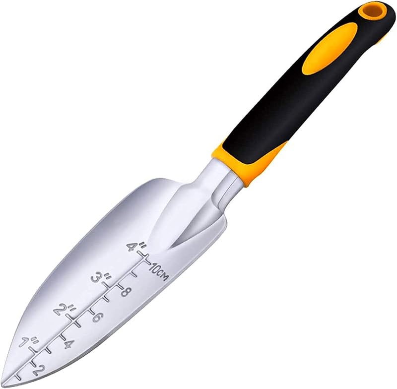 Pala de mano para jardinería, pala de jardín pequeña con escala | Gardening Gifts Paleta de mano con mango ergonómico antideslizante de goma suave para plantar, trasplantar, desmalezar y mover
