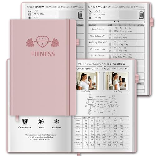 BIROYAL Trainingstagebuch Deutsch für Frauen mit 186 Workout für dein Krafttraining - Rosa Undatierte Trainingsbuch - A5 Fitness Journal for Women - Abnehmtagebuch - Workout Planer für Gewichtsverlust