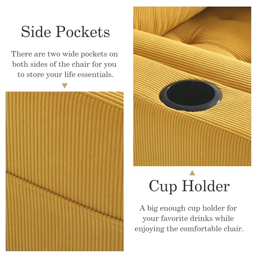 Image of 3-in-1 Sleeper Sofa Chairs Set of 2, Pull Out Sofa Bed Convertible Reclining Seat Upholstered Armchair, Adjustable Backrest Recliner Chair with Side Pockets, Cup Holder & USB Ports - Yellow