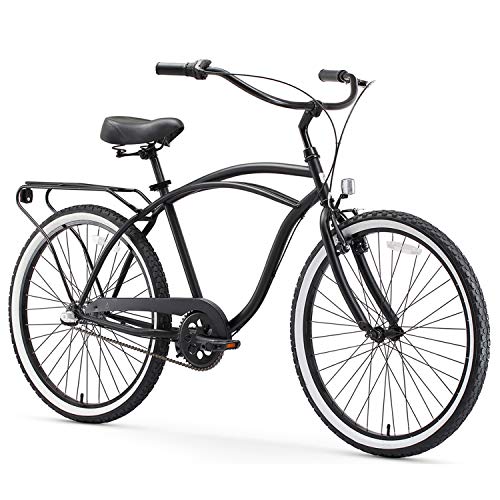 sixthreezero Around The Block Men's 3-Speed Beach Cruiser Bicycle, 24" Wheels, Matte Black with Black Seat and Grips