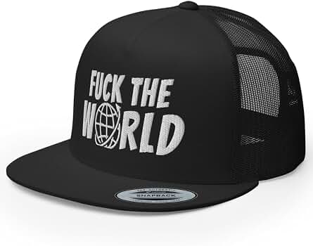 RIVEMUG NG Fuck The World Embroidered Flat Bill Trucker Hat High
