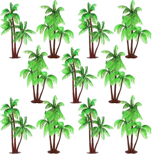 12 Stück Grüne Plastik Palme Tortendeko Kokosnüsse Kuchen Deko Miniatur Palmen Baum Cake Toppers für Sommer Thema Mikro Aquarium Garten Pflanze Landschaft Geburtstag Party Kuchen Dekorationen