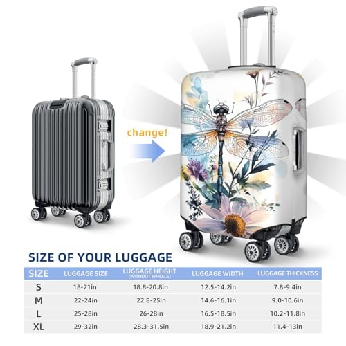 Dragonfly Flower Elastic Travel Luggage Cover, Washable Spandex Suitcase Protector, Anti-Scratch Fits 18-32 Inch 6