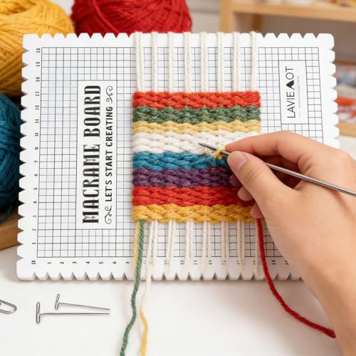 DIY Macrame Board Knitting Accessories Foam Pad with 2 T-Pins Included 16 x 24 Grid for Measuring Yarn/Cotton Cord Macrame Knotting Creations Craft Tool 10.47.30.7 Inch