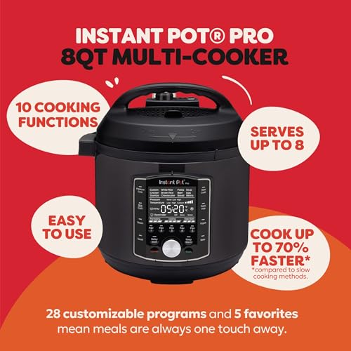 Image of Instant Pot Pro (8 QT) 10-in-1 Pressure Cooker, Slow Cooker, Rice /Grain Cooker, Steamer, Saute, Sous Vide, Yogurt Maker, Sterilizer, and Warmer, Includes App with Over 800 Recipes, Black