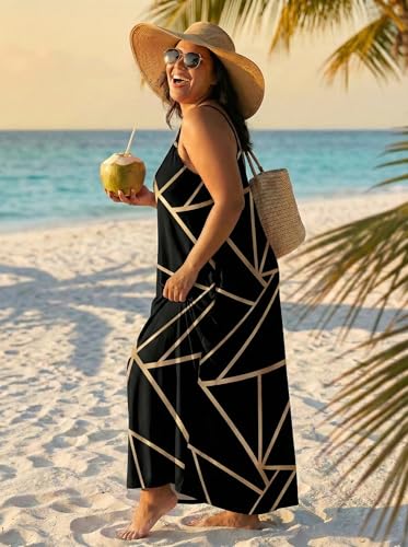 Image of SUZONANA Women Plus Size Summer Maxi Dress Spaghetti Strap Loose Sundress