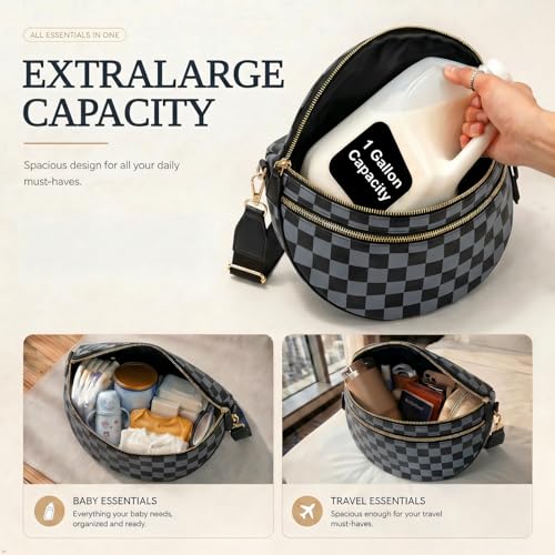 Image of Womens Crossbody Bag, Spacious Nylon Bum Bag Trendy Shoulder Purse with Adjustable Strap Zipped Travel Essentials