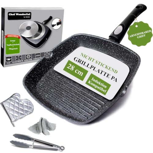 Chef Wonderful Antihaft (28cm) Grillpfanne für Induktionsherd, Marmorbeschichtung & abnehmbarer Griff… – Ansicht 1