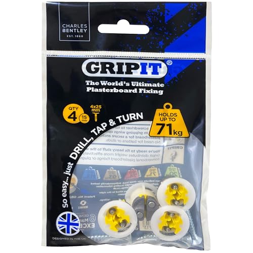 Grip It, 132-254, 13 millimetri di colore giallo montaggio con viti 4,0 x 25 mm (4 pezzi)