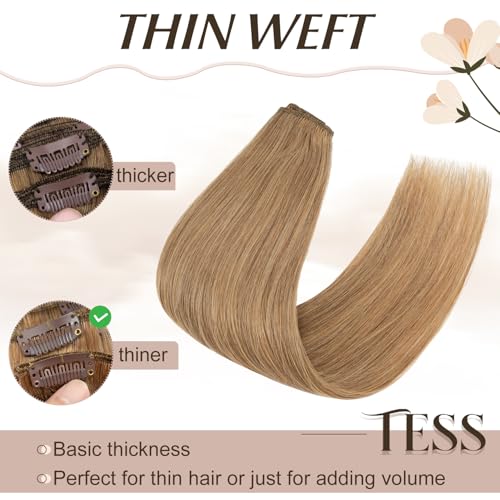 TESS Clip in Hair Extensions Real Human Hair Blonde Remy Seamless 8 Pieces Straight for Women/Girls (#27 Dark Blonde, 14 Inch 60g) - Image 4