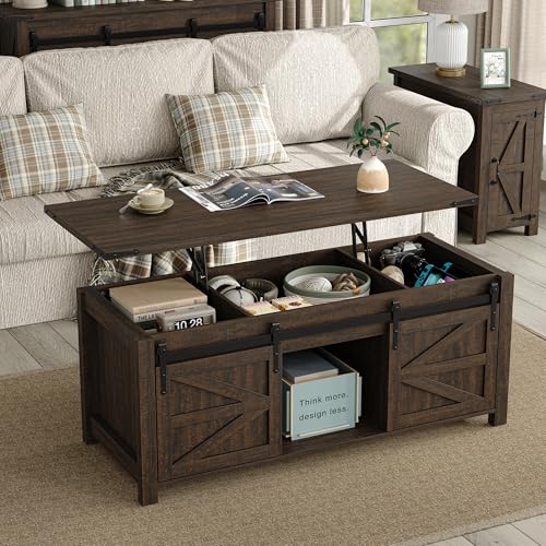 Furnihold 47.3'' Lift Top Coffee Table Rectangle Farmhouse Coffee Table with Storage Rustic Center...