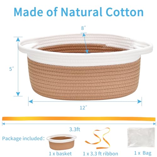 Image of Empty Gift Basket with Gift Bag & Ribbon, Woven Rope Basket, 12x8x5