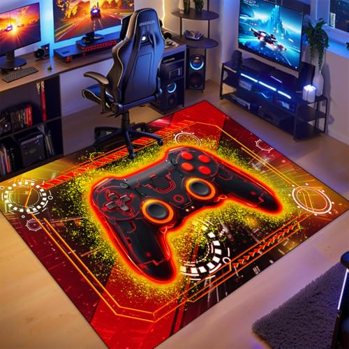 Gaming Rug for Boys Room - Yellow Gamer Area Rug for Boys Bedroom Games Themed Kids Room Decor Gaming Carpet Rugs, 59" L x 39" W