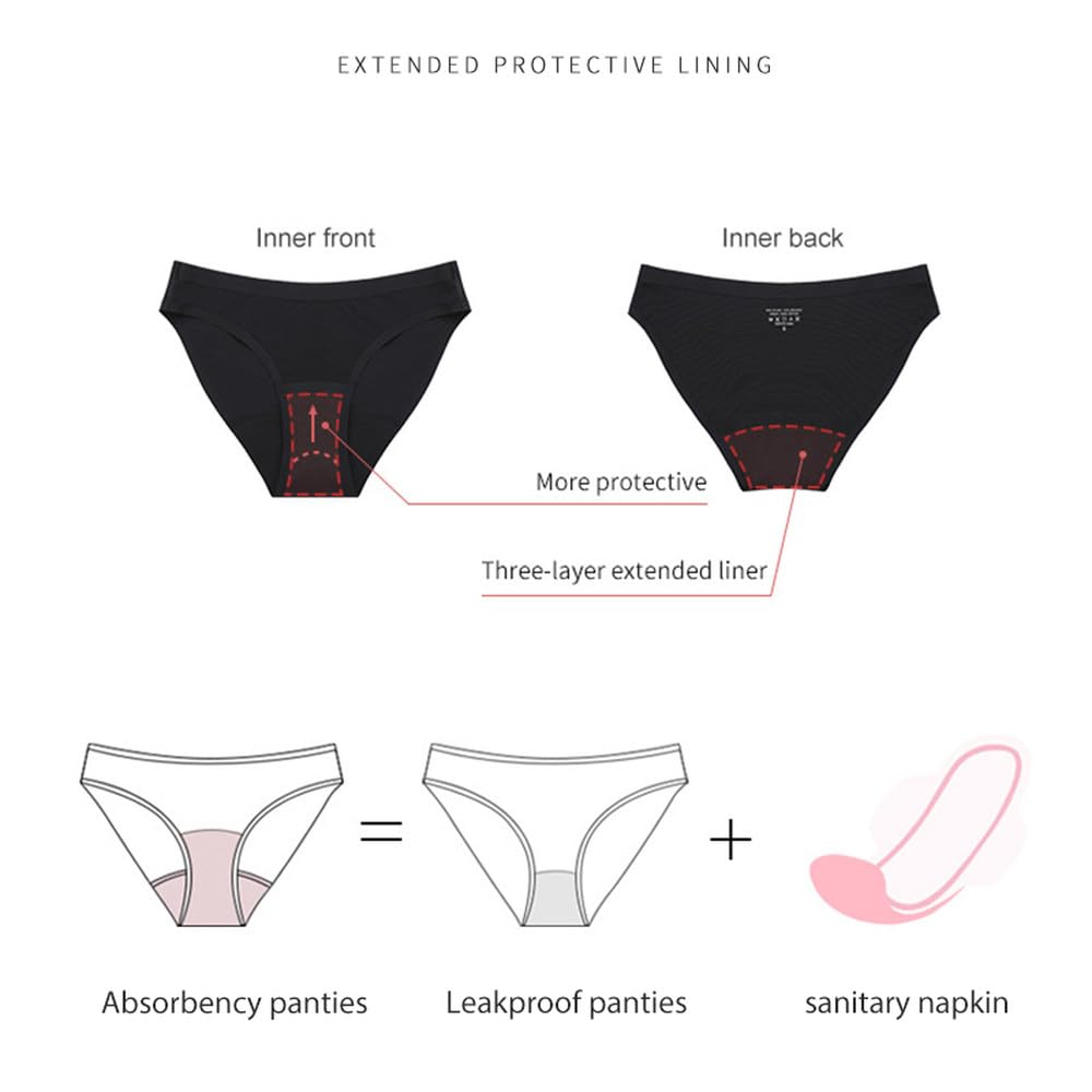 Ropa Interior para El Período para Mujeres Bragas Menstruales Sin Costuras Invisibles para Flujo Pequeño Bragas para El Período Que No Se Ven para adolescentes Y Niñas Paquete de 5 Negro Xl