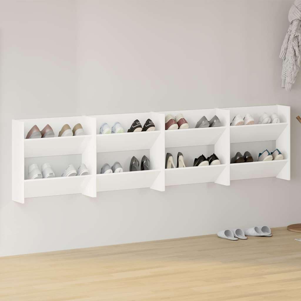 Set 4 Scarpiere a Muro Bianche 60x18x60 cm in Legno Multistrato