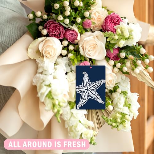 Image of Coastal Beach Car Air Freshener 4Pcs, Navy Blue Starfish Octopus Crab Beach Air Freshener for Car Interior Closet Drawer Books, Ocean Coastal Beachy Car Mirror Decor Hanging