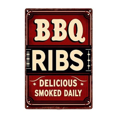Vintage BBQ Ribs Metal Sign 8x12 Aluminum Wall Decor