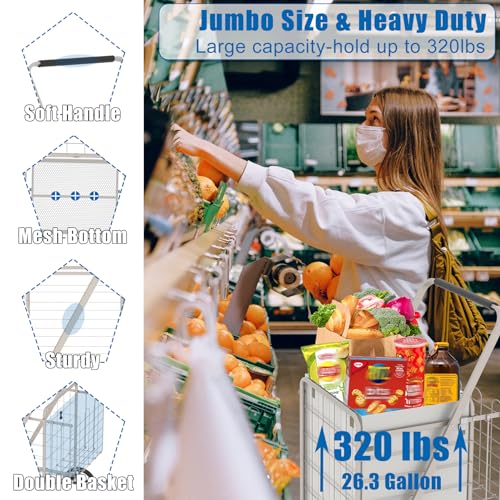 Jialijiu JUMBO SHOPPING CART Carts For Groceries, 320Lbs Jumbo Grocery Cart With Waterproof Liner & Double Basket, Foldable Shopping Cart With 360° Swivel Wheels thumb #1