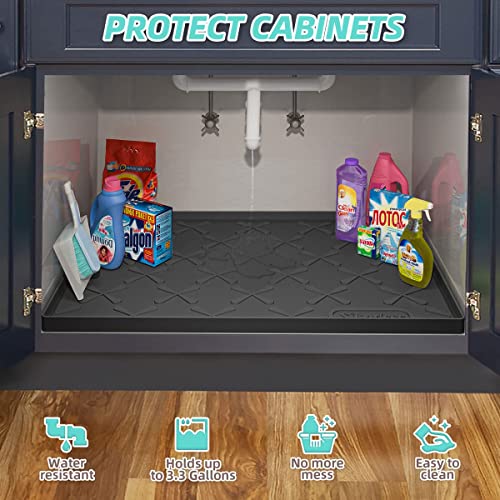 SIKADEER 22" x 19" Under Sink Mat Waterproof, Silicone Mat Kitchen Drawer Shelf and Cabinet Liner, Sink Protector for Kitchen Organizers and Storage, Boot Tray Pet Food Mats
