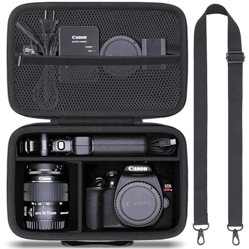 co2CREA Camera Case Compatible with Canon EOS Rebel T7 / T100 / R50 / R100 / R5 / R6 Mark II / 90D DSLR Camera with 18-55mm Lens Sony Nikon DSLR Camera Protective Case with Shoulder Strap (Black)